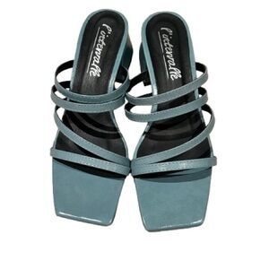 NWOT L'INTERVALLE Women's Patent Leather Strappy Sandals, Light Blue, Size 38